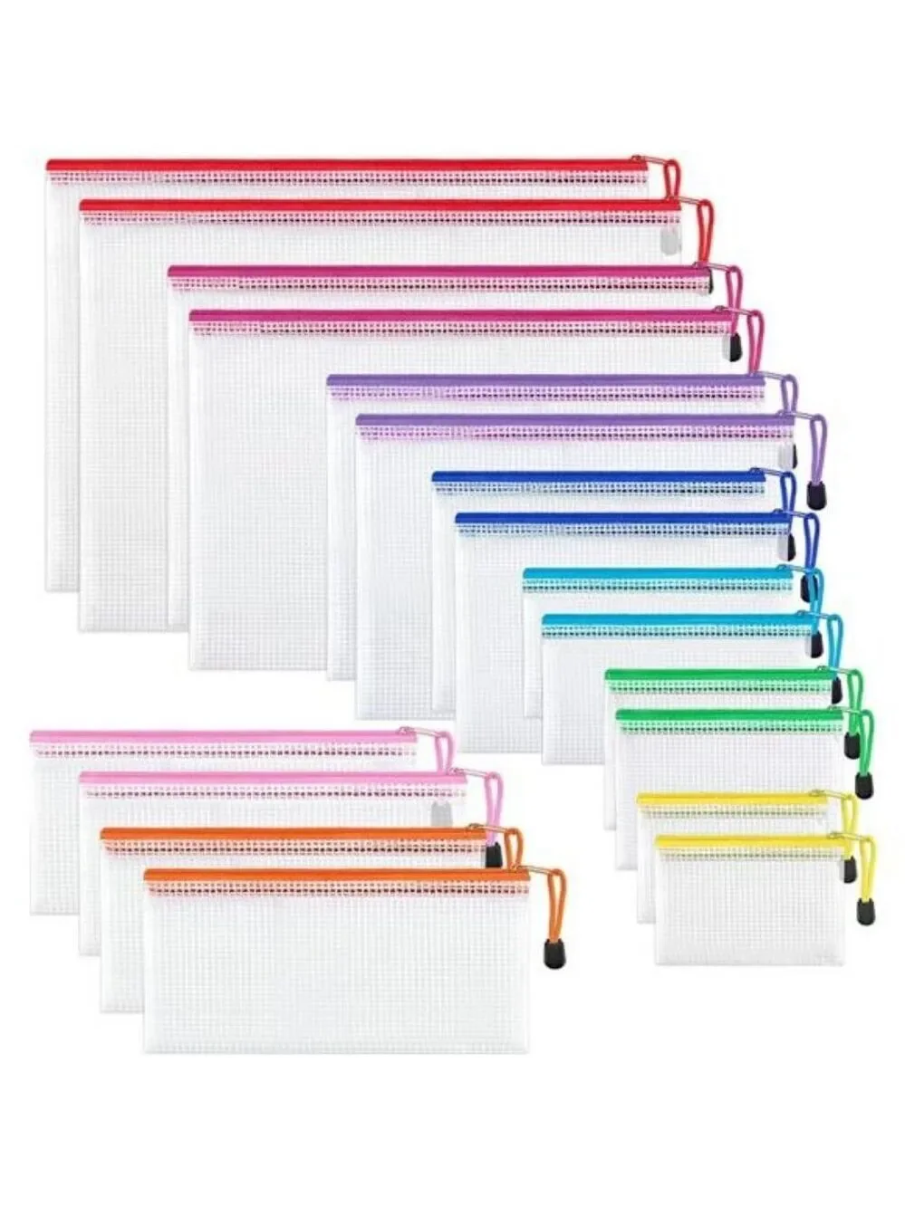 Mesh Zipper Pouch Set Waterproof Travel Organizer Bags School Office Storage